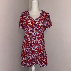 Anthropologie Robin‎ Tiered Mini Dress Ruffles Purple Red Short Sleeve XSP